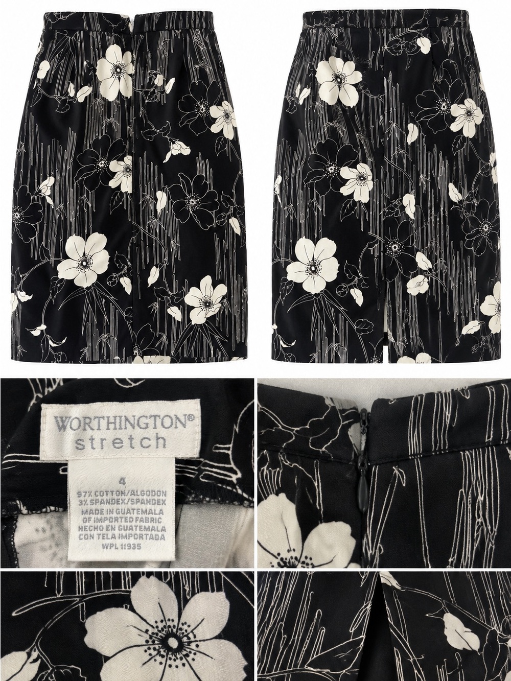 Worthington Black and White Floral Stretch Bermuda Shorts